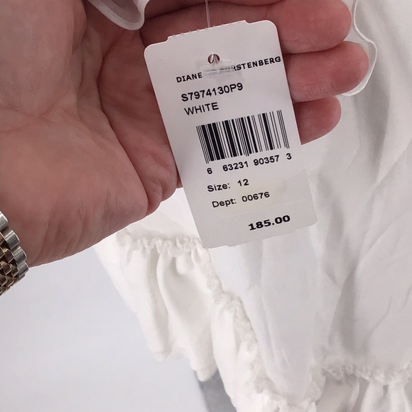 DVF Sita white boho top NWT open front shear sz 12 - Picture 6 of 9